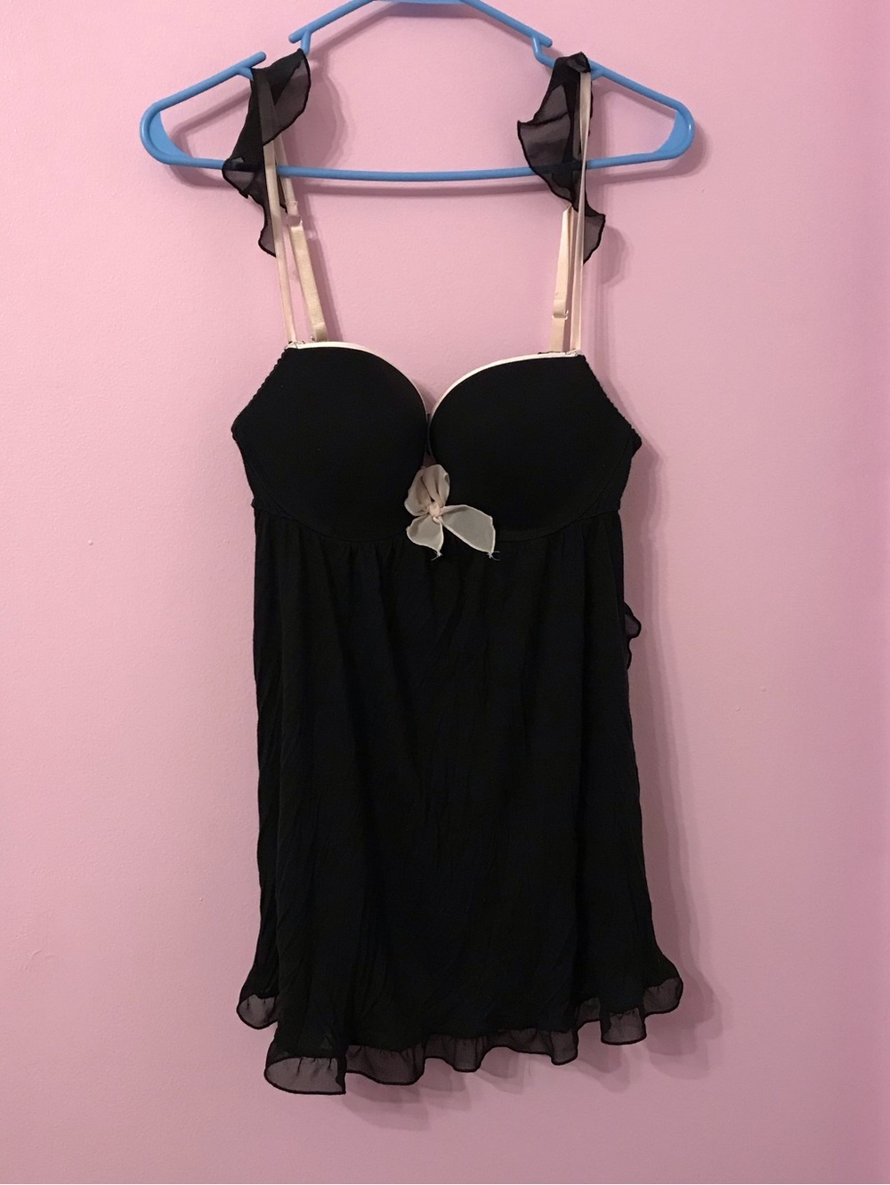 Victoria's Secret Black Ruffle Teddy Lingerie size 36C